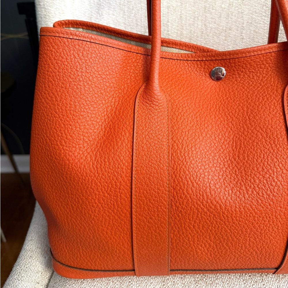 Authentic Hermès Garden Party PM tote bag orange leather - Picture 4 of 16